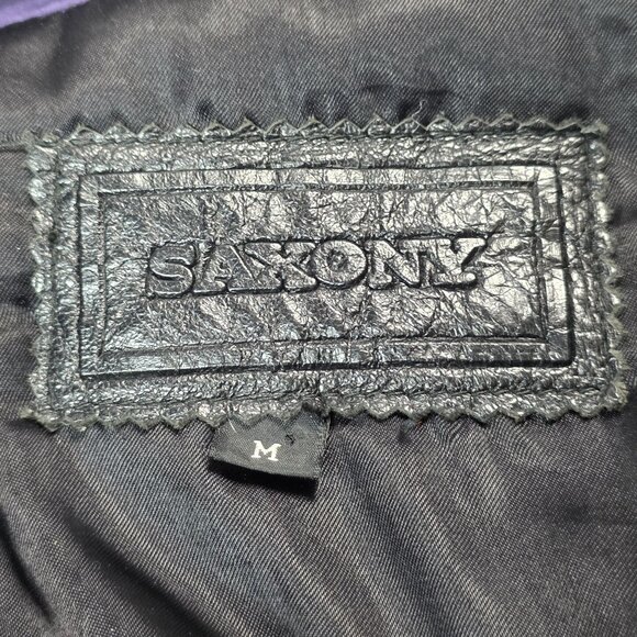 Vintage Saxony Leather & Nylon Bomber Colorblock Jacket Men's Medium - Picture 5 of 8